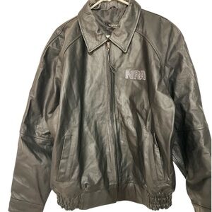 Burks Bay NRA Leather Jacket Mens XL Vintage 80s Motorcycle Bomber 5 Pockets